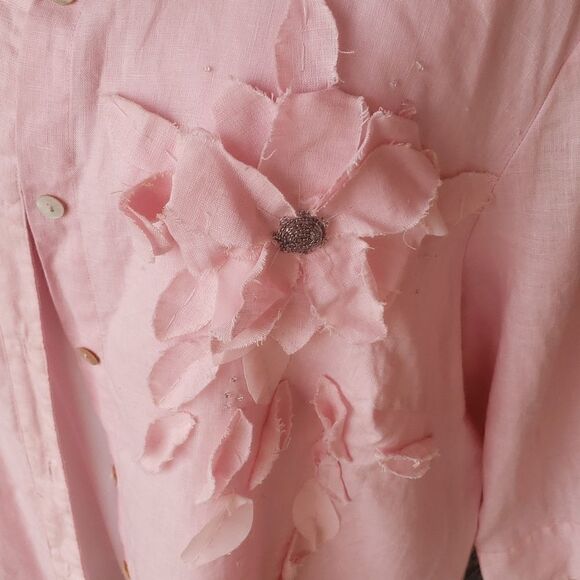 soft pink colored embellished linen long sleeve blouse size 3X - Picture 2 of 9